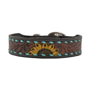 Hand Tooled Leather Dog Collar with Sunflower